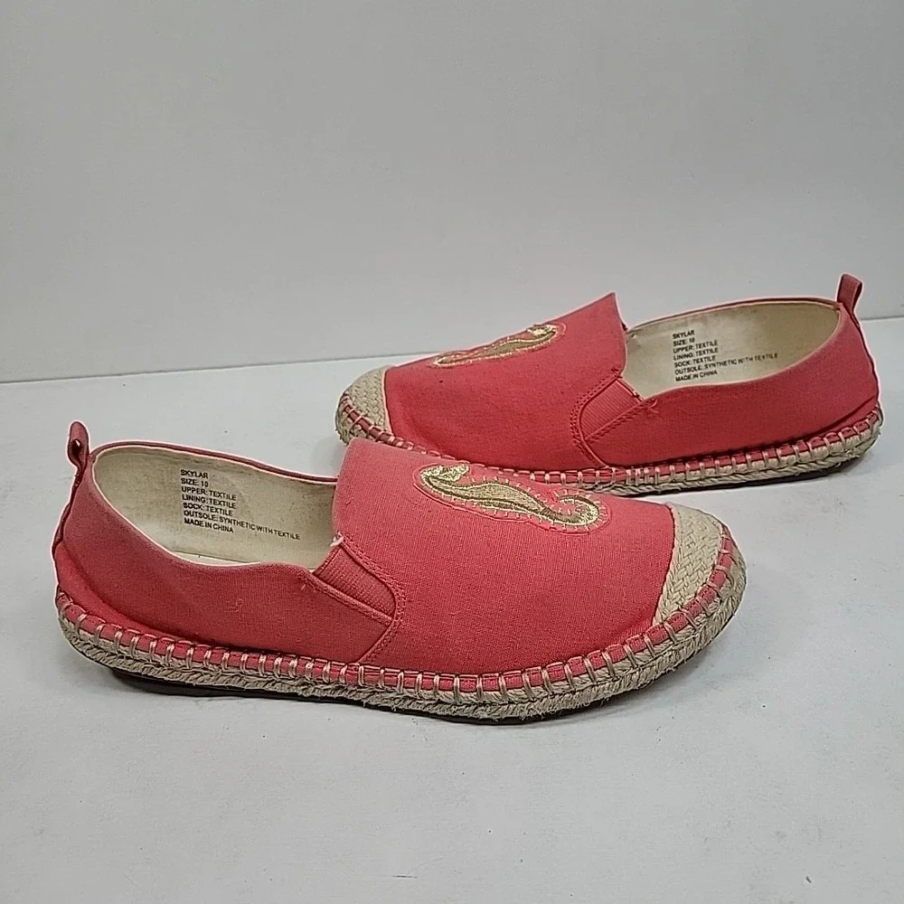 Crown & Ivy Coral Espadrille Flats Seahorse Womens Size‎ 10 Slip On
